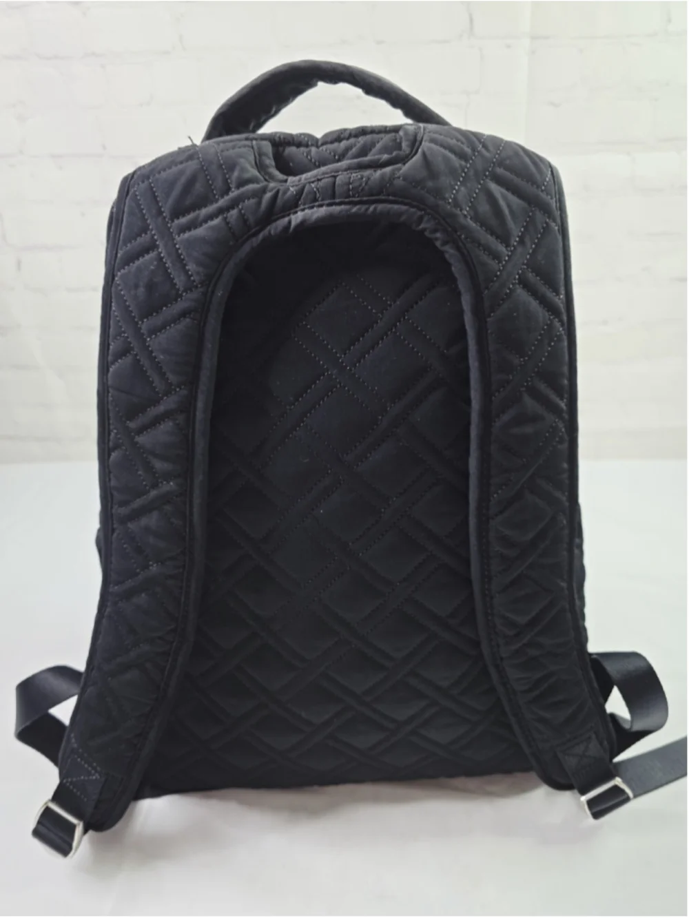 Vera Bradley Black Microfiber Diaper Bag Backpack Tote, Quilted.